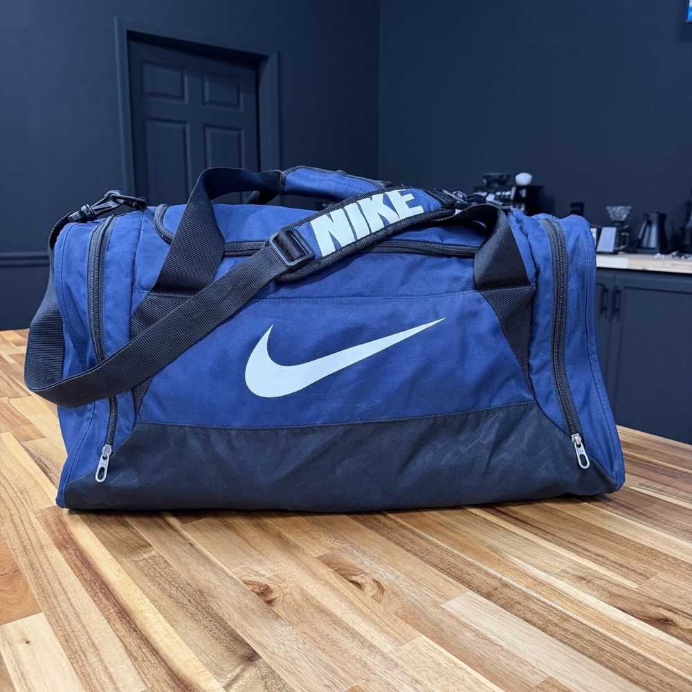NIKE Blue Duffel Bag with Swoosh Logo Gym Travel Sports Long Strap